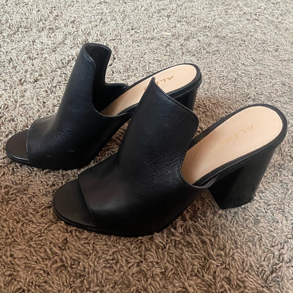 Aldo Open Toe Black Mule Heels - Picture 1 of 6